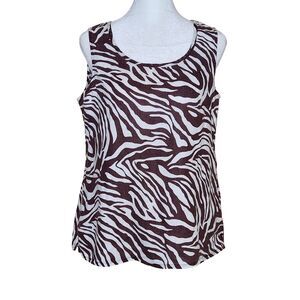 Chico's Linen Sleeveless Tank Top Women's Size 4 Zebra Print Brown/White